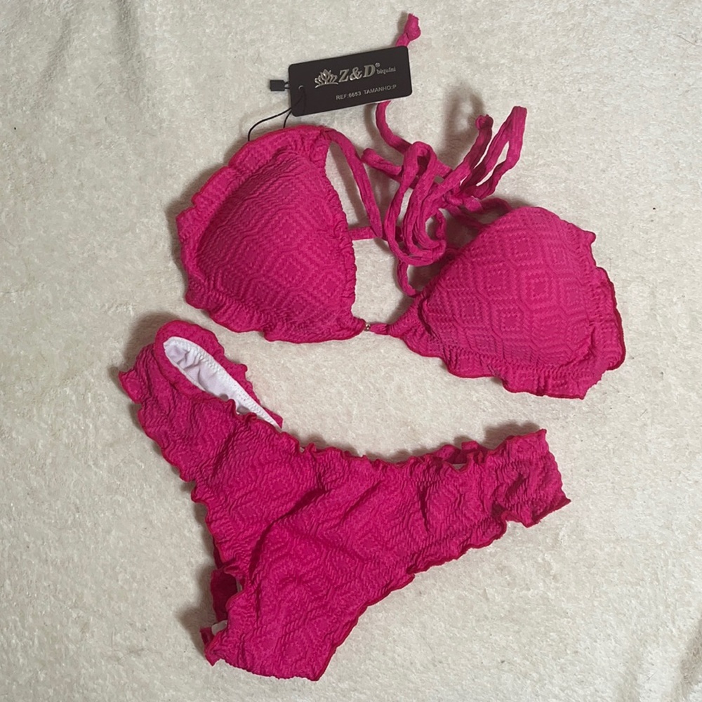 Pink Brazilian bikini bathing suit small hot pink two piece